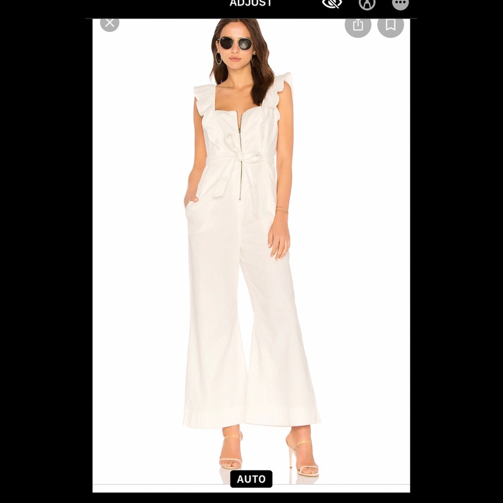 Free People Sun Valley White Wide Leg Jumpsuit Ruffle Zip Front Belted 12